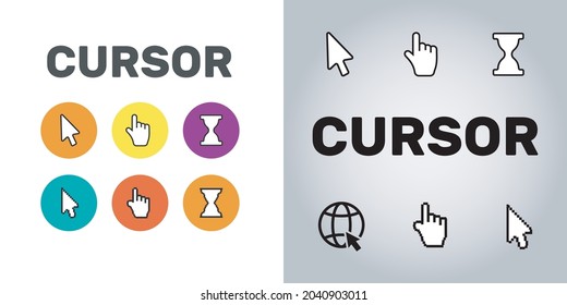 Pixel cursors icons mouse hand arrow. Mouse computer cursor. Hand arrow web cursor set