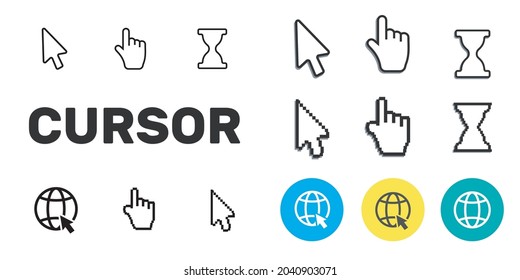 Pixel cursors icons mouse hand arrow. Mouse computer cursor.