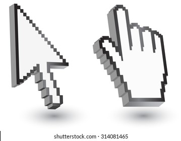 Pixel cursors icons: mouse hand arrow Vector Illustrations.