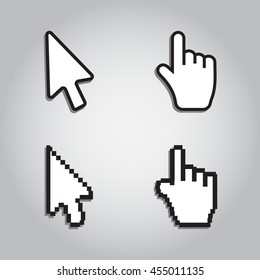 Pixel cursors icons mouse hand arrow eps 10