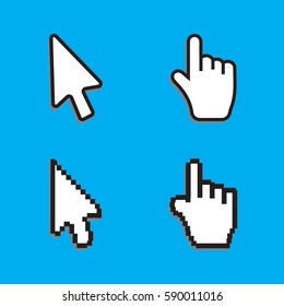 Pixel cursors icons mouse hand arrow. Cursors vector
