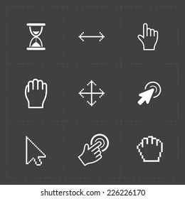 Pixel cursors icons on black.Vector Illustration.