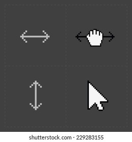 Pixel cursors icons on black.Vector Illustration.