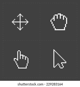 Pixel cursors icons on black.Vector Illustration.