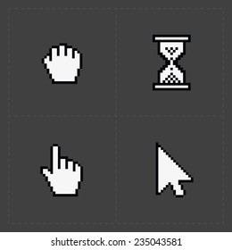 Pixel cursors icons on black.Vector Illustration.