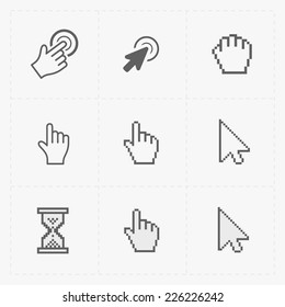 Pixel cursors icons on white.Vector Illustration.