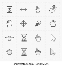 Pixel cursors icons on white.Vector Illustration.