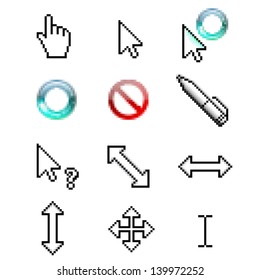 Pixel cursors icons pack: new. Vector illustration