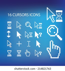 pixel cursors icons, signs set, vector