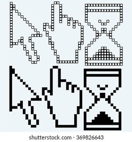 Pixel cursors. Isolated on blue background. Vector silhouettes
