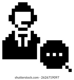 Pixel customer support icon vector for retro call center, help desk, and game UI interaction. Ideal for pixel ecommerce service and online client communication.