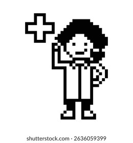 Pixel niedlichen Cartoon 8-Bit-Charakter Frau Arzt Wissenschaftler Spiel Pflege Dekoration Apotheker weiblichen Arzt einheitliche Dame Medizin Krankenhaus 8-Bit Frau Pixel Kunst 8-Bit Vektor.