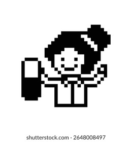 Pixel cute cartoon 8 bit character woman doctor scientist game care decoration pharmacist female doctor uniform lady medicine hospital 8 bit woman pixel art 8bit vector.