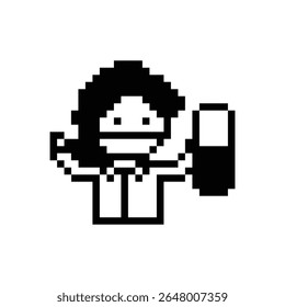 Pixel cute cartoon 8bit character man doctor or scientist game care medicine decoration pharmacist male doctor uniform in hospital 8 bit male pixel art game 8bit vector.