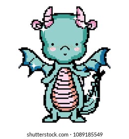 pixel cute dragon animal with wings