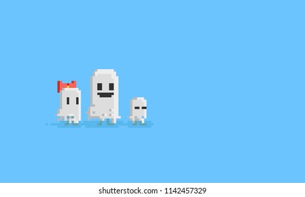 Pixel cute little ghost gangster. 8bit character.