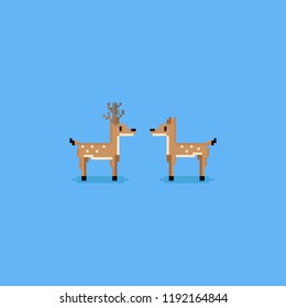 Pixel cute male and female deer.8bit animal.