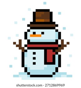 Pixel Cute Snowman Winter Icon