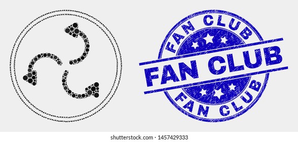 Pixel cyclone arrows mosaic pictogram and Fan Club seal stamp. Blue vector rounded grunge seal stamp with Fan Club text. Vector combination in flat style.