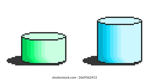 Vetor de estágio de pódio de cilindro de pixel para exibição de produtos, conquistas de jogos e prêmios digitais. Útil para mostrar itens ou vencedores em um estilo retrô de 8 bits com uma vibração moderna e futurista.