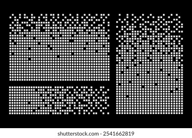 Pixel decay background. Scattered dotted pattern. Decay effect. Decay concept. Pixel mosaic texture set with simple square particles. Vector illustration.