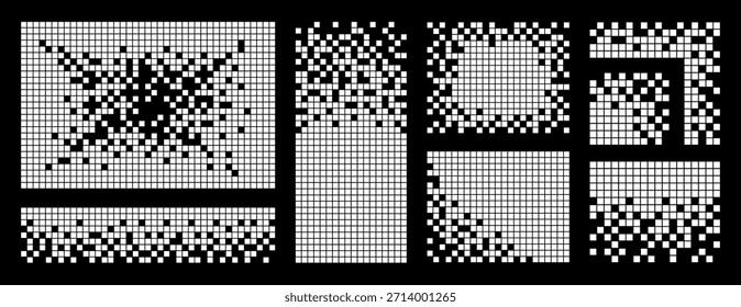 Decaimento de pixel, efeito de desintegração, Mosaico de quadrados, efeito de desvanecimento, textura de mosaico de pequenas partículas se dividindo.