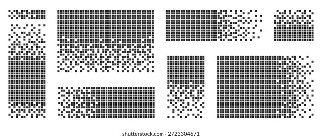 Decaimento de pixel, efeito de desintegração, Mosaico de quadrados, efeito de desvanecimento, textura de mosaico de pequenas partículas se dividindo.