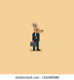 Pixel deer in office worker costume.8bit character.