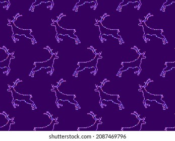 Pixel deer seamless pattern. 8-bit Christmas background with deer in pixel art style. Retro 8-bit video game. Design for printing, wrapping paper and advertising. Vector illustration