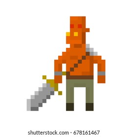Pixel demonic orc warrior for games and applications