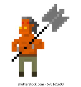 Pixel demonic orc warrior for games and applications