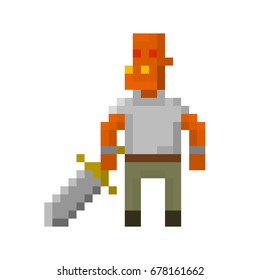 Pixel demonic orc warrior for games and applications