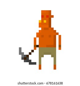 Pixel demonic orc working for games and applications