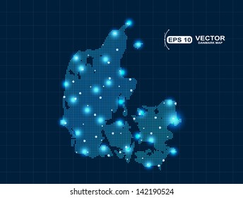Pixel Denmark map with spot lights.