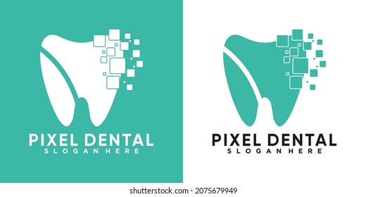 pixel dental logo design with creative concept