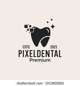 pixel dental logo design template with line art Icon tooth abstract
