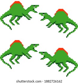 Pixel design. Cartoon Dinosaurs. Dino retro games. Seamless pattern. Vector illustration for web design or print.