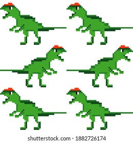 Pixel design. Cartoon Dinosaurs. Dino retro games. Seamless pattern. Vector illustration for web design or print.