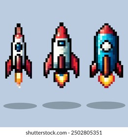 Pixel design of a rocket icon vector