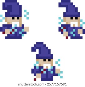 pixel design of a witch using a spell