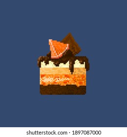 Pixel dessert. Biscuit cake with orange cream.