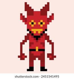 Pixel devil or demon icon. 8 bit evil character for video games and applications