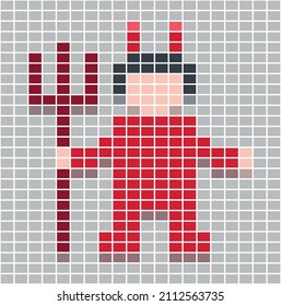 Pixel devil. Vector image of a mosaic devil assembled from rectangular tiles