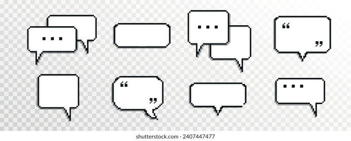 Pixel dialogue box. Chat speech. Communication box. Dialog cloud. 8-bit. Game development. Vector illustration on a transparent background