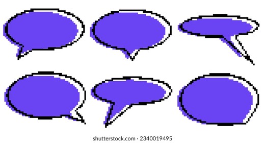 Pixel dialogue round box set in white background. Speech pixel bubble for chat and game. Cloud talk for retro game. Vector illustration