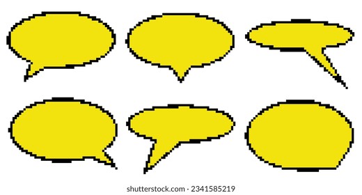 Pixel dialogue round box set in white background. Speech pixel bubble for chat and game. Cloud talk for retro game. Vector illustration