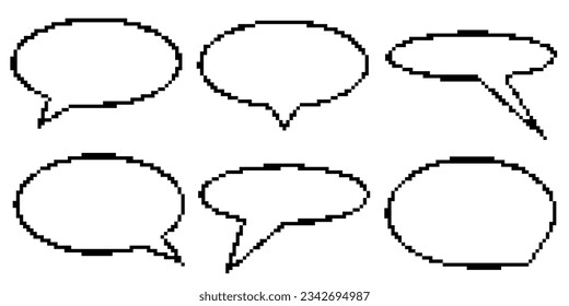 Pixel dialogue round box set in white background. Speech pixel bubble for chat and game. Cloud talk for retro game. Vector illustration