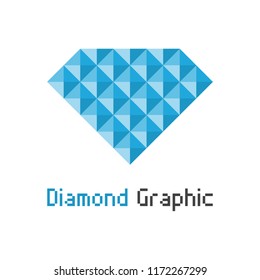 Pixel diamond graphic isolated on white. Retro 8 bit game style jewel vector.