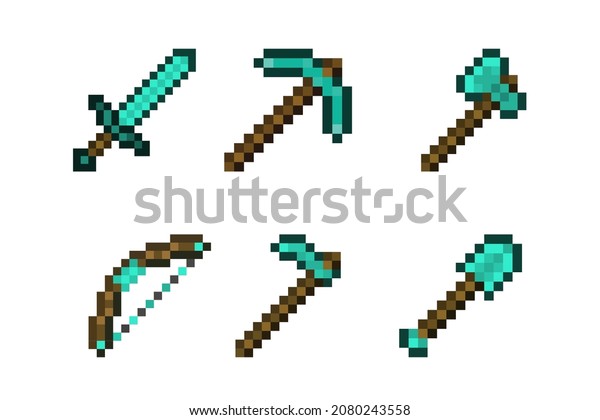 Pixel Diamond Tools Weapons Templates Gaming Stock Vector (Royalty Free ...