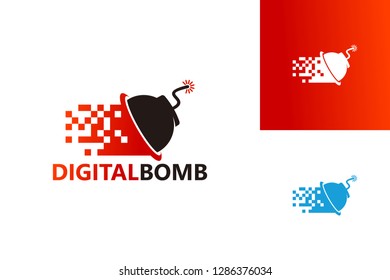 Pixel Digital Bomb Logo Template Design Vector, Emblem, Design Concept, Creative Symbol, Icon